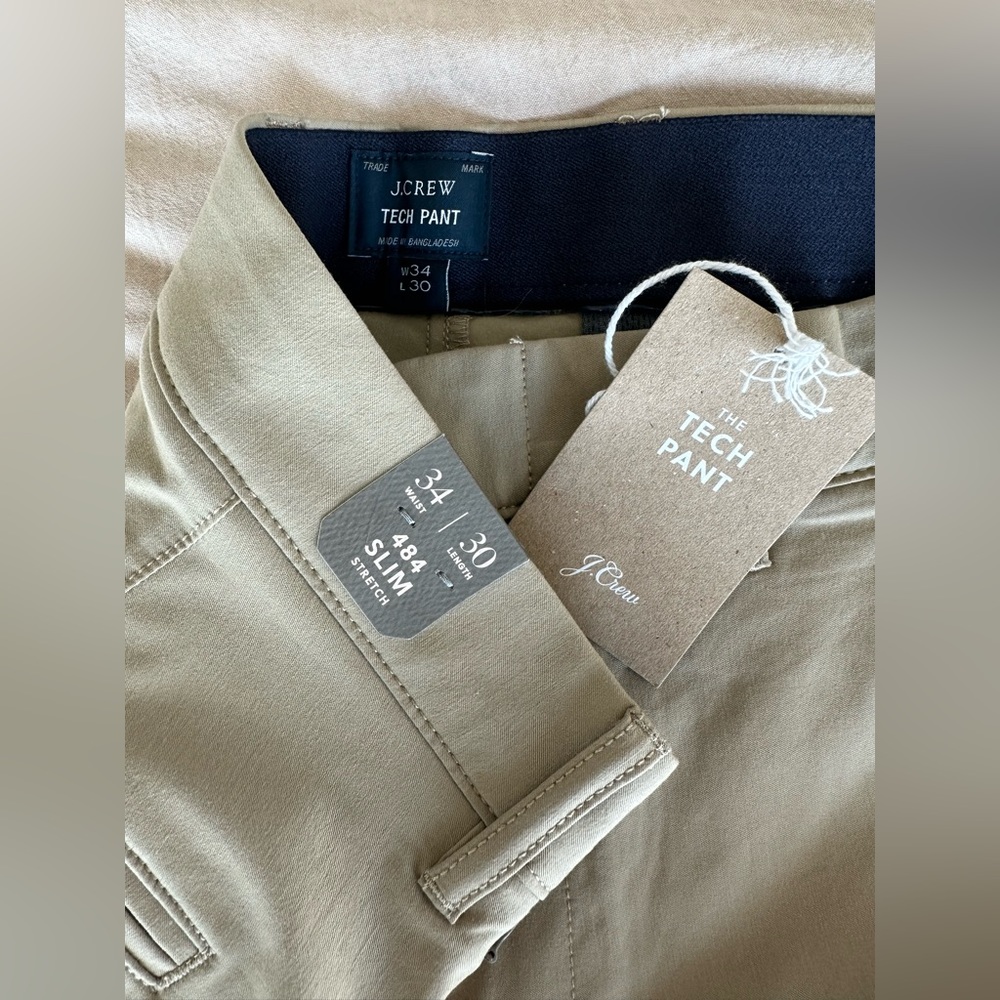 NWT J Crew Men's Size 34X30 484 Slim-Fit Tech Pant Beige